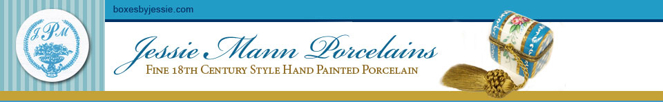 Jessie Mann Porcelain, Fine 18th Century Style Hand Painted Porcelain boxes and Fine Cultured Pearls Jessie Mann Porcelain, Fine 18th Century Style Hand Painted Porcelain boxes and Fine Cultured Pearls
